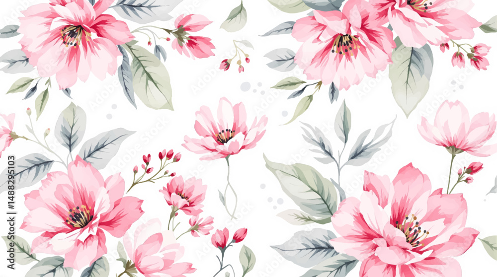 Fototapeta premium Charming cottage style floral pattern with soft pink blossoms