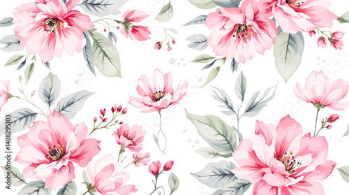 Charming cottage style floral pattern with soft pink blossoms