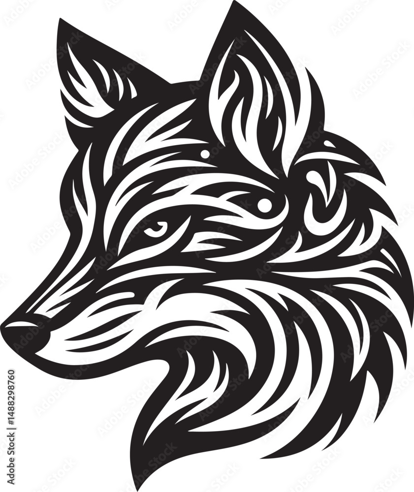 Fototapeta premium PrintFox Head Tribal Vector Stylized Fur Line Art Design new trendy unique 2025