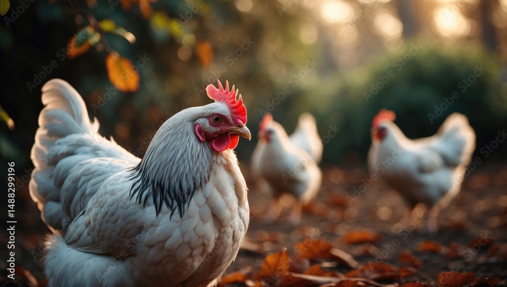Fototapeta premium Free-range gray hen in natural farm environment