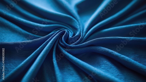 Cloth pleated blue texture, background, pattern. A beautifully glossy satin fabric with a shiny finish, creating a stylish and glamorous design. photo