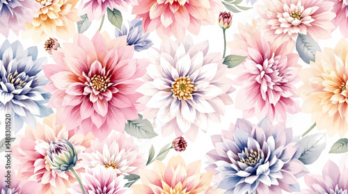 Airy pastel flowers decorating the margins of blank page