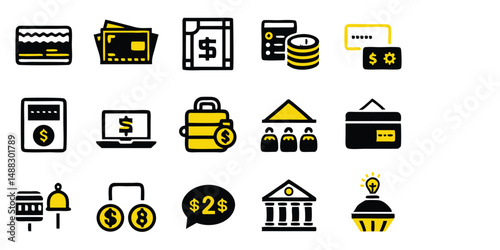 Modern Bank Icons in Solid Vector Style