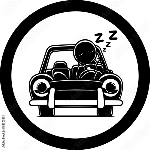 Driver Sleeping at Steering Wheel Illustration