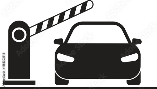 Minimalist Vector Illustration of Car at Raised Barrier Gate—Monochrome Parking Entrance Design