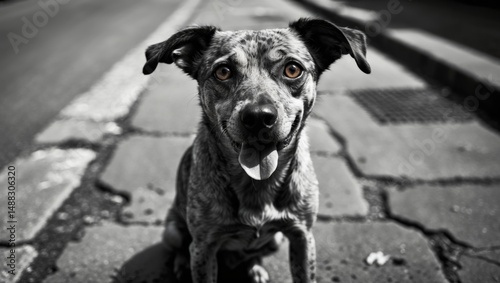 Homeless dog staring hopefully for a meal