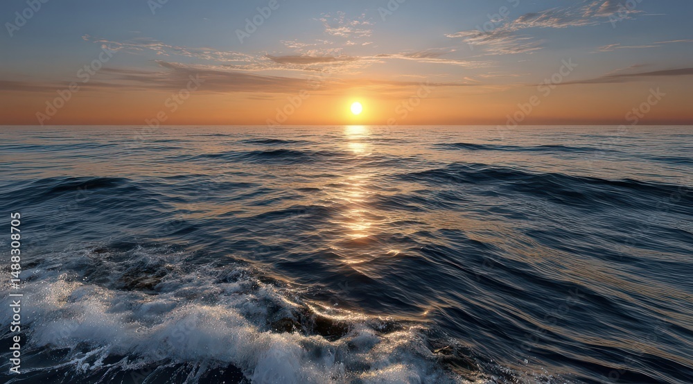 Obraz premium Serene Ocean Sunset Over Calm Waters