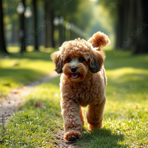 Cute white dog walking indoors during daylight in a bright and cheerful setting