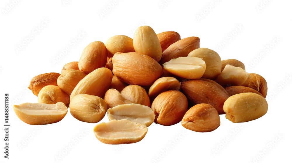 Obraz premium Peanut Heap: An appetizing close-up shot of a collection of raw, shelled peanuts piled together, inviting a healthy snack moment.