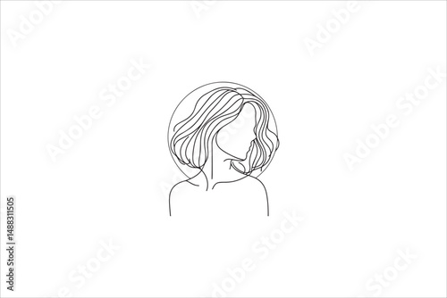 line art gril photo silhouette with a simple, understated design set against a white background