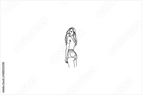 line art gril photo silhouette with a simple, understated design set against a white background