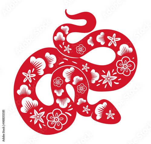 Chinese horoscope snake silhouette. Snake zodiac sign, Lunar New Year horoscope reptile animal, asian snake horoscope sign flat vector illustration. Oriental astrological calendar sign