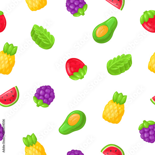 Gummy jelly seamless pattern. Chewy jelly marmalade candies endless design flat vector background illustration. Cartoon jelly sweets endless backdrop