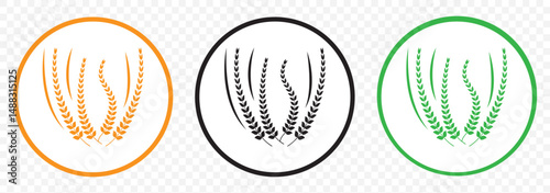 wheat ears Black, orange and Green color wheat flower vector icon logo on Transparent Background. EPS 10.
