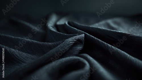 Black fabric texture backdrop. Textile material used in furniture and interior design. photo