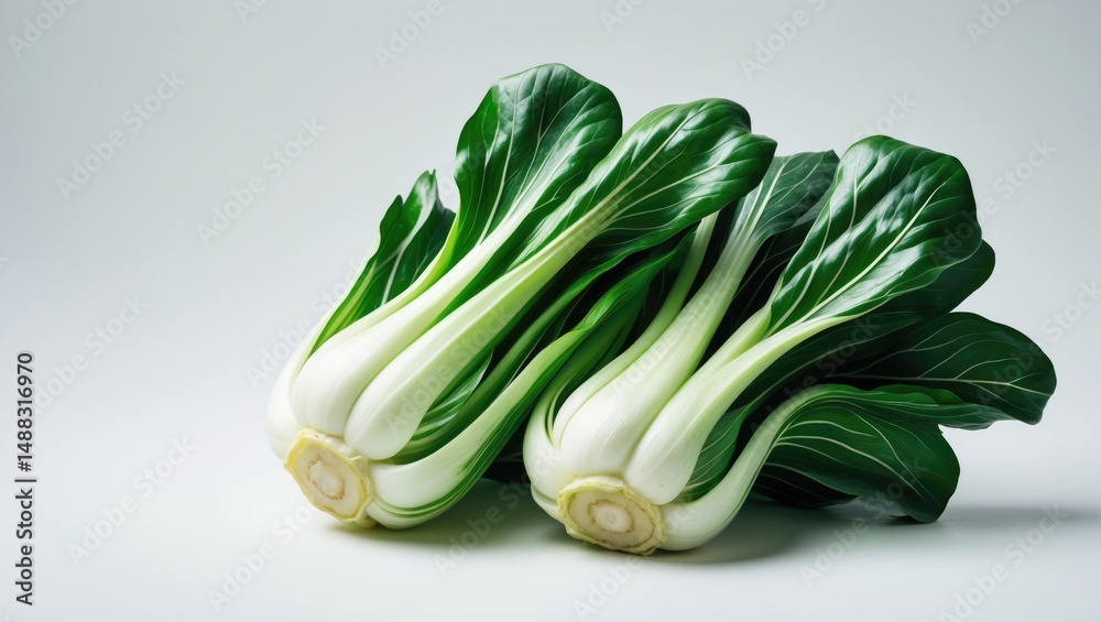Raw organic bok choy plant on plain white backdrop Raw organic bok choy plant on plain white backdrop