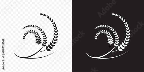 wheat ears Black and white color wheat flower vector icon logo on Transparent Background. EPS 10.