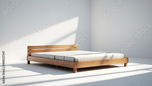Fresh wooden bed frame against white background