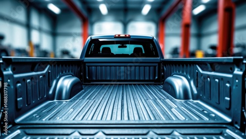 Empty truck bed of a current pickup model. photo