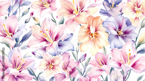 Watercolor flowers vector seamless pattern. This pattern can be used for fabric textile wallpaper.