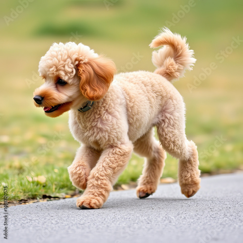 Cute white dog walking indoors during daylight in a bright and cheerful setting