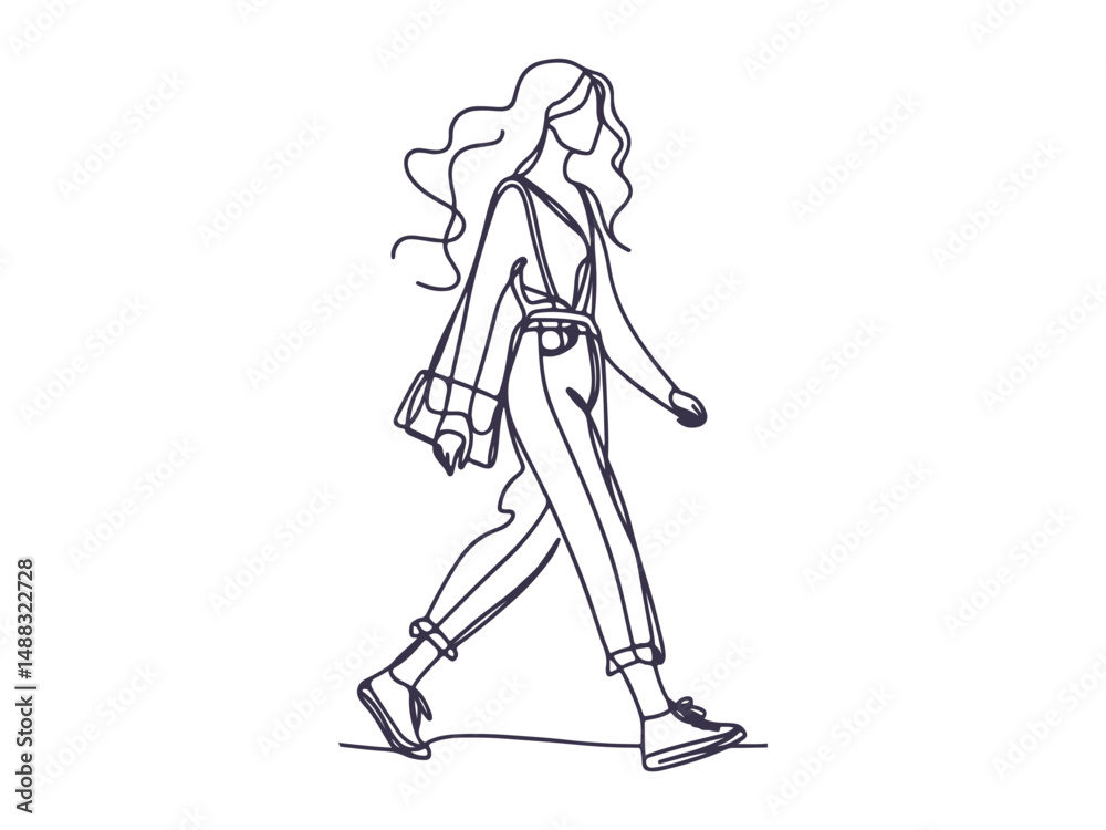 Elegant One-Line Drawings of Women Walking in Fashionable Outfits – Minimalist Female Line Art Illustration Set. Elegant One-Line Drawings of Women Walking in Fashionable Outfits – Minimalist Female Line Art Illustration Set.