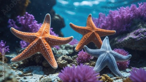 Common starfish beneath the ocean