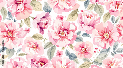 Watercolor flowers vector seamless pattern. This pattern can be used for fabric textile wallpaper.