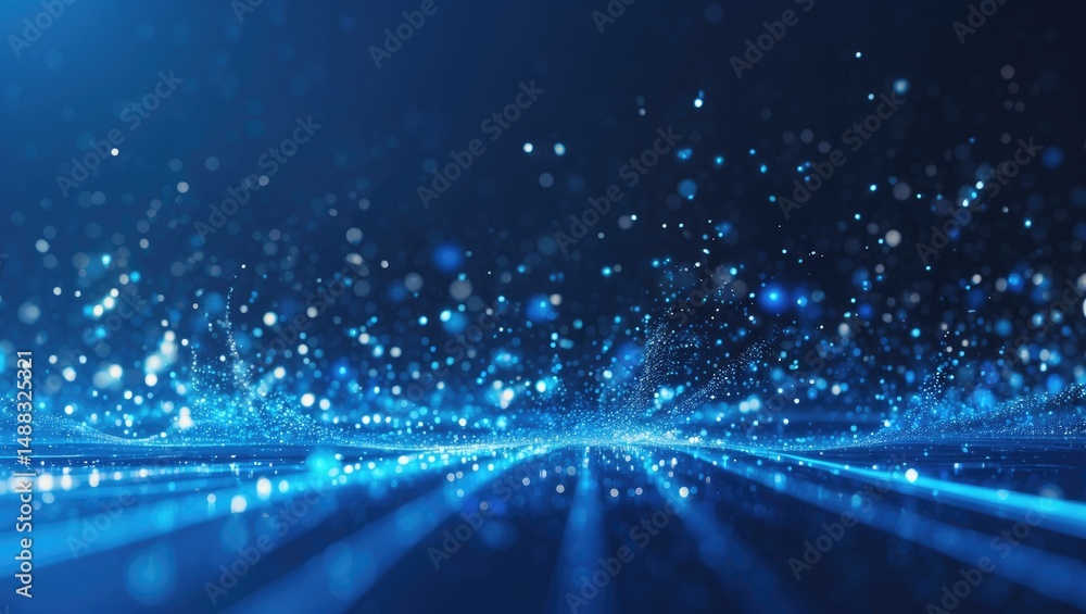 Fototapeta premium A shimmering digital particle display set against a blue technological background