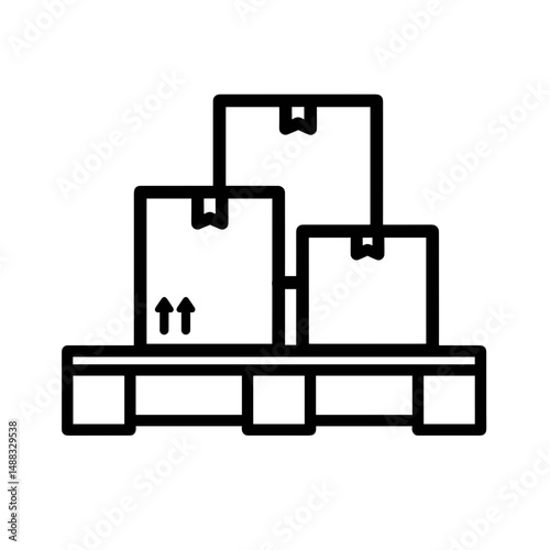 Pallets with blanks stacked and organized for storage in warehouse - Concept of metallurgy industry icon  