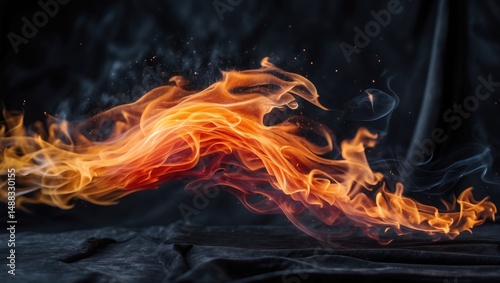 Fiery particles in flight against a dark background.