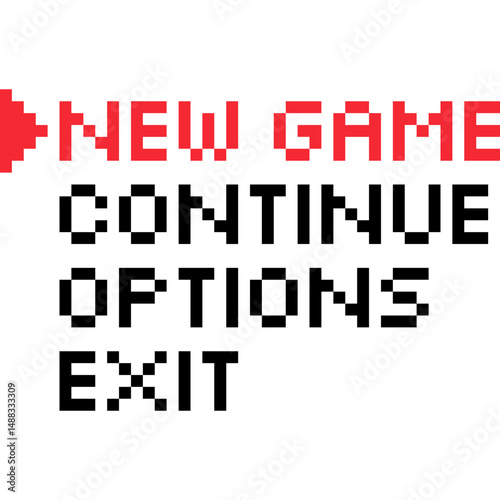 Game buttons. Game options menu pixel style. Game interface 