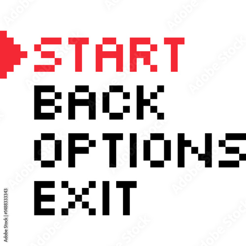 Game buttons. Game options menu pixel style. Game interface 