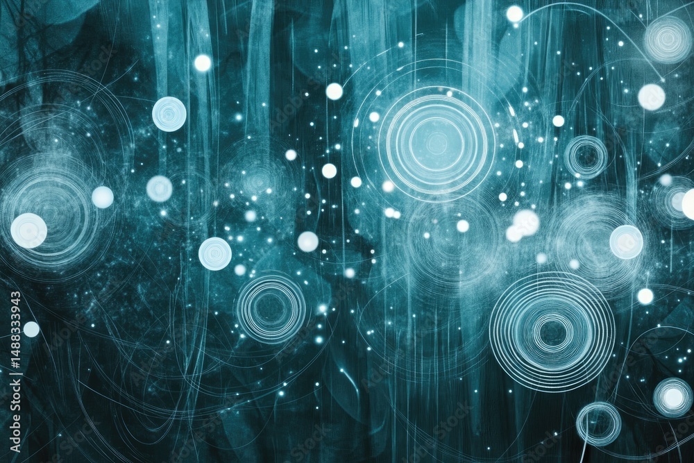 Obraz premium Abstract teal circles, light bursts