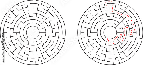 Circular maze puzzle with solution demonstration for strategy and problem solving
