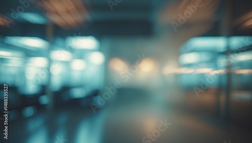 Nighttime Blurred Office Setting Featuring Business Room and Studio Interior