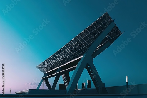 Solar array tilts toward cerulean sky