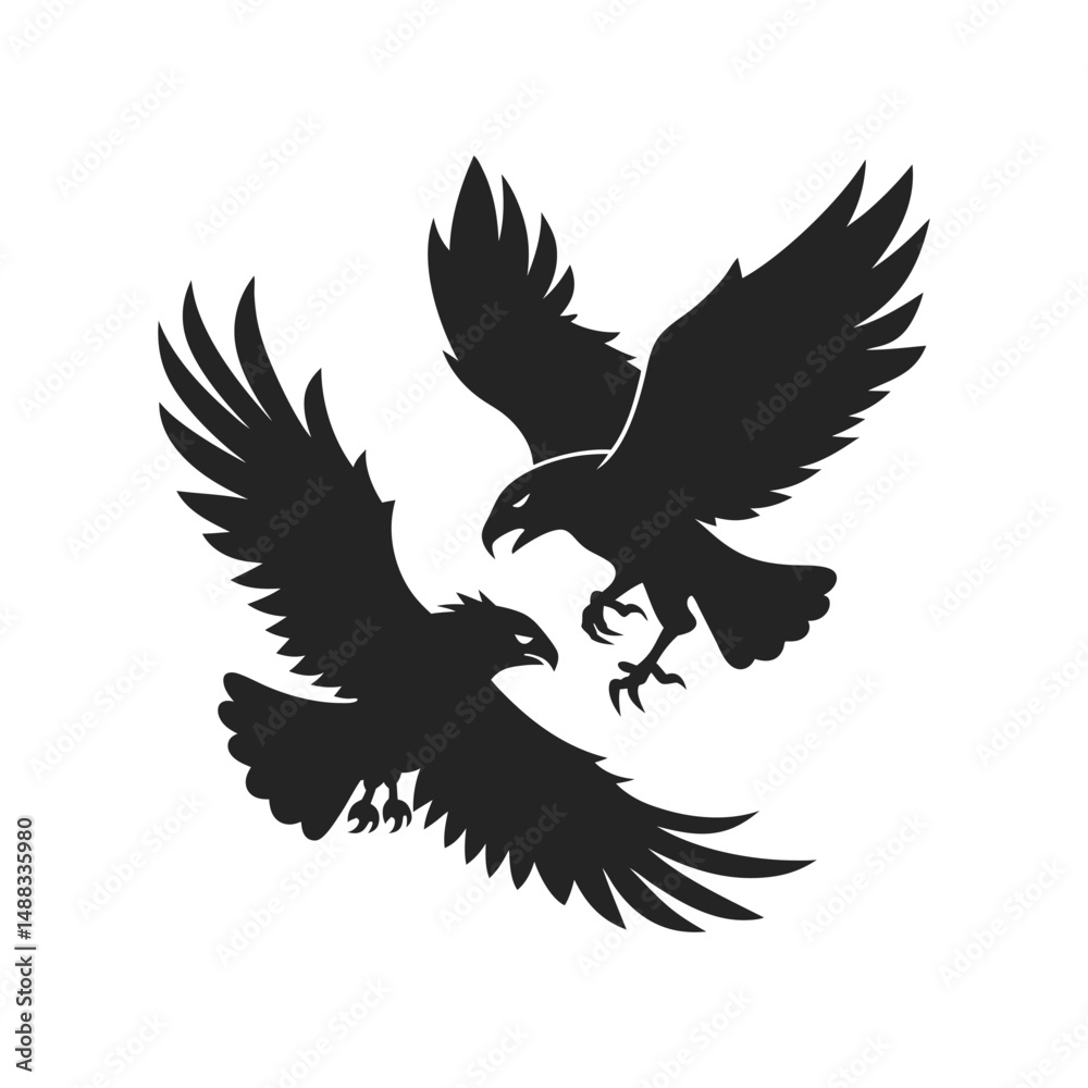 Obraz premium Eagles Fight Air Clash Silhouette Territorial Battle