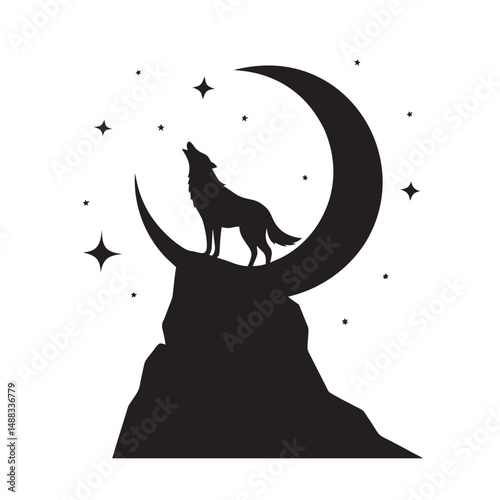 Howling Wolf Moon Cliff Silhouette Lone Night Cry