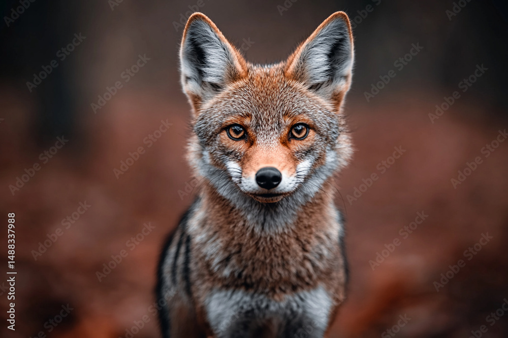 Fototapeta premium Close-up view of a wild coyote showcasing its striking features in a natural forest setting