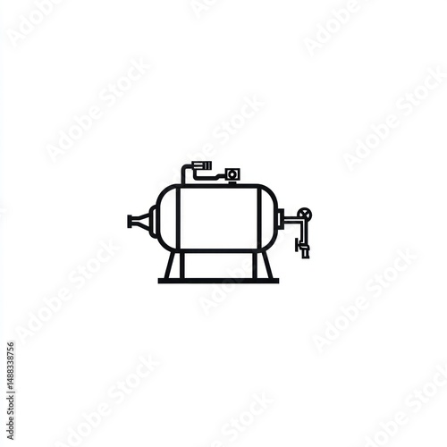 Industrial pressure vessel diagram, engineering, factory, manufacturing, white background, technical illustration
