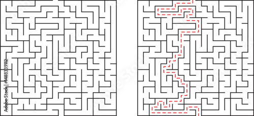 Complex maze with solution path displayed illustrating problem solving and strategy