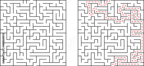 Black and white maze illustration showing the solution path for a successful navigation of the puzzle.