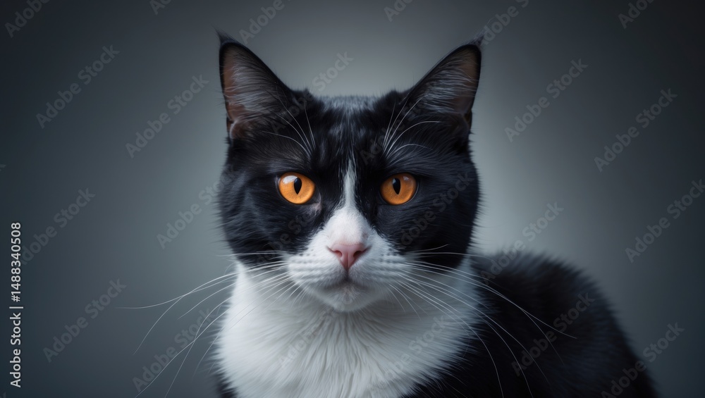 Fototapeta premium white and black cat featuring orange eyes