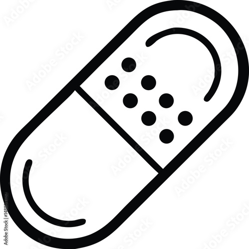 Black capsule medication silhouette design with transparency for pharmaceutical concepts