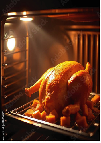 chicken, cooking meat, roasted poultry, home cooking, crispy chicken, baked dinner, 