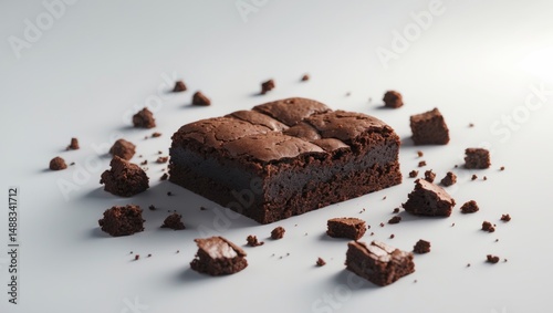 Brownies and crumbs made at home set against a backdrop