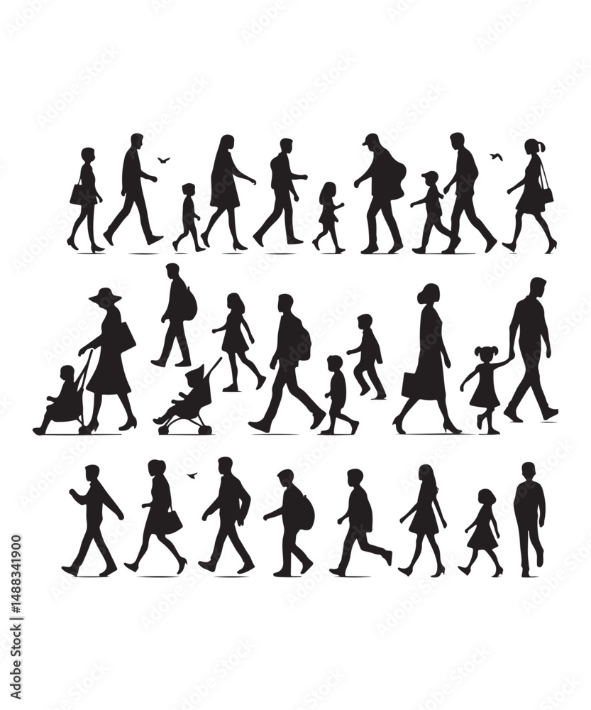 Fototapeta premium Happy family Illustrations Silhouette set. Silhouettes on isolated background.