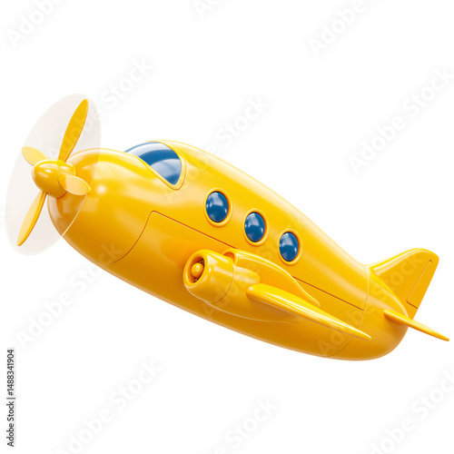 Yellow cartoon airplane with propeller isolated on a transparent background