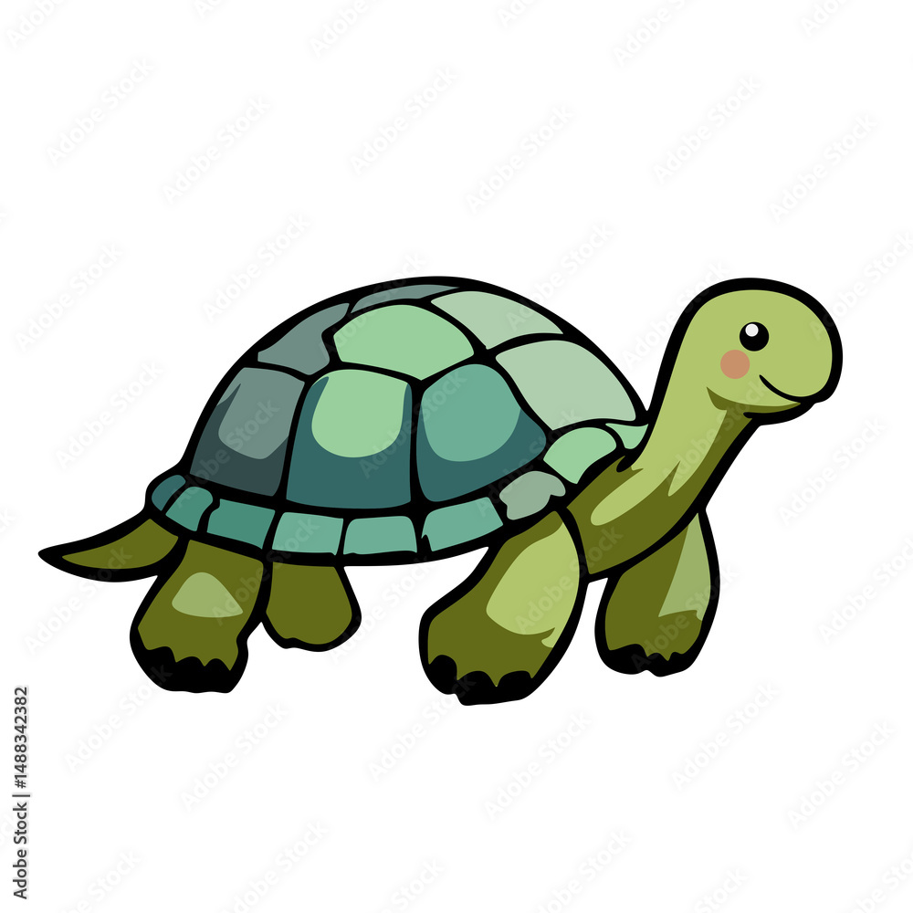 Obraz premium cute green turtle walking quietly. isolated on white